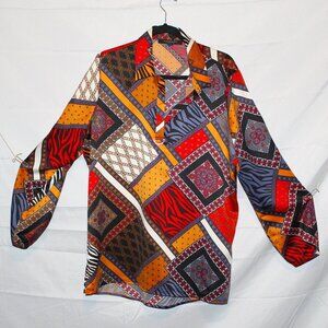 Marc New York, Blouse, XL, Multicolor Pattern, Long Sleeve, Gold Ring Detail